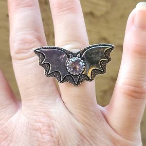 New White Topaz 925 Silver Bat Ring.